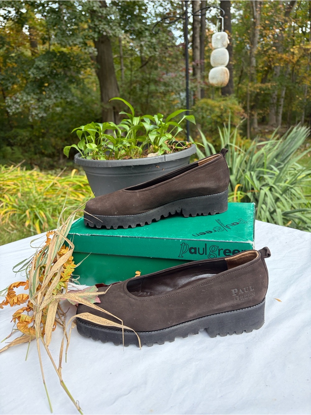 Paul Green Dark Brown Suede Lug Sole Slip-On Loafers
